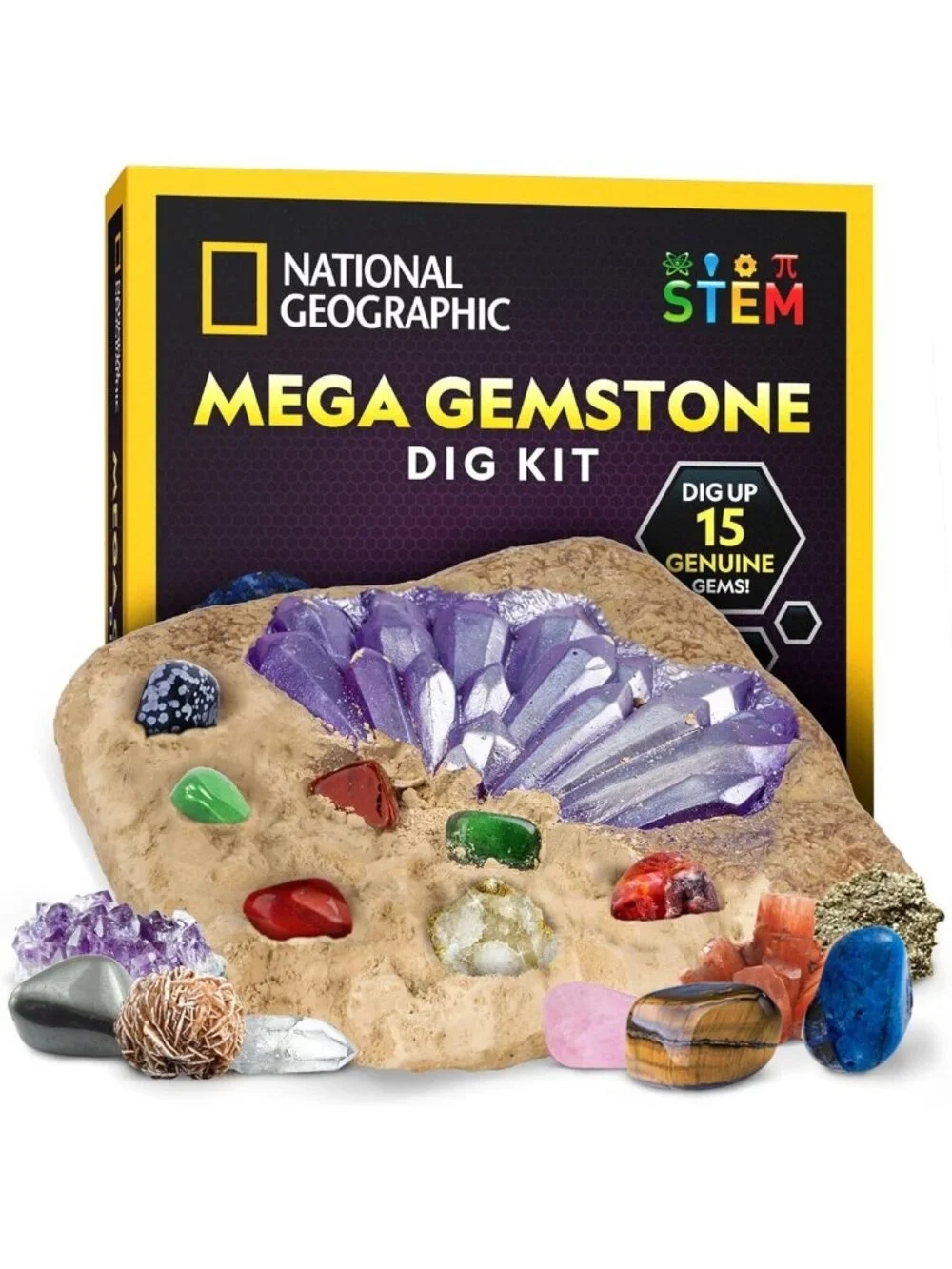 Mega Gemstone Dig Kit - Discover 15 Real Gems & Crystals, Fun Science Activity